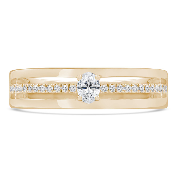1/5 CTW Oval Diamond Split-shank Solitaire with Accents Engagement Ring in 18K Yellow Gold (MDR230027)