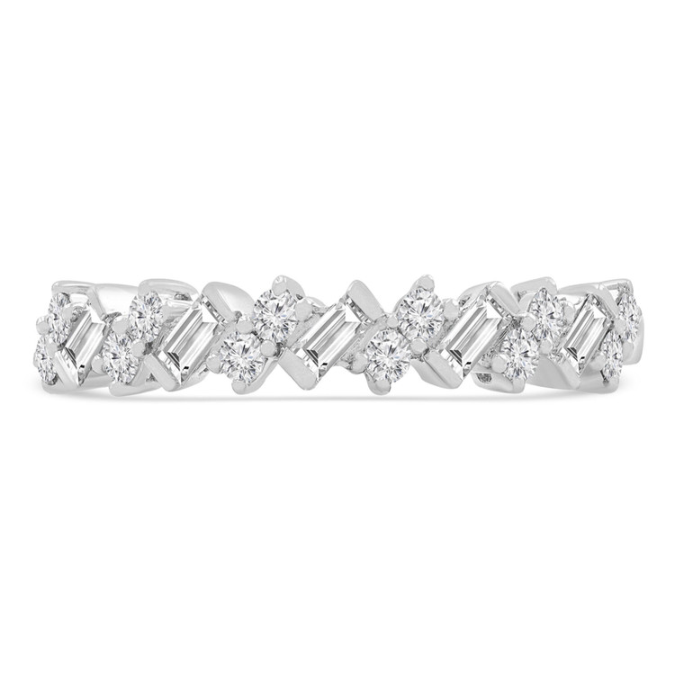 3/8 CTW Baguette Diamond Alternating Round Semi-Eternity Anniversary Wedding Band Ring in 18K White Gold (MDR230029)