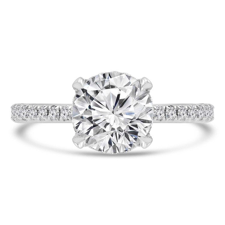 1 9/10 CTW Round Lab Created Diamond Tappered Hidden Halo Solitaire with Accents Engagement Ring in 18K White Gold (MD240096)