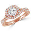 1 1/2 CTW Round Lab Created Diamond Twisted Split-shank Cushion Halo Engagement Ring in 14K Rose Gold with Accents (MD240110)