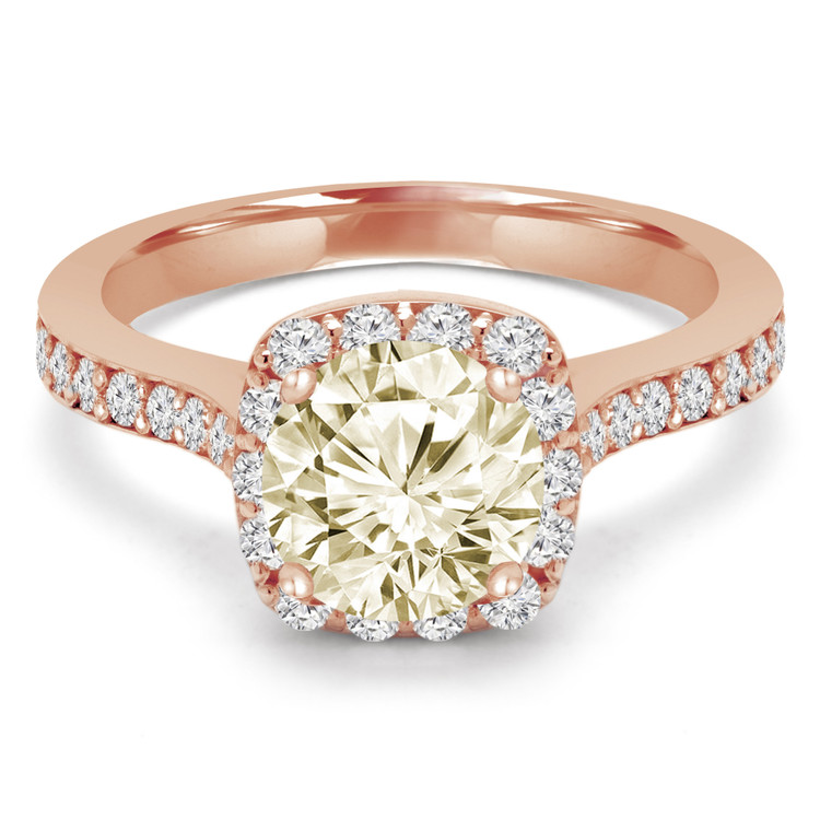 1 2/5 CTW Round Champagne Diamond Cathedral Cushion Halo Engagement Ring in 14K Rose Gold (MD240118)