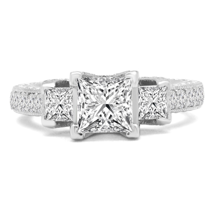 2 CTW Princess Diamond Vintage Three-Stone Engagement Ring in 14K White Gold (MD240123)