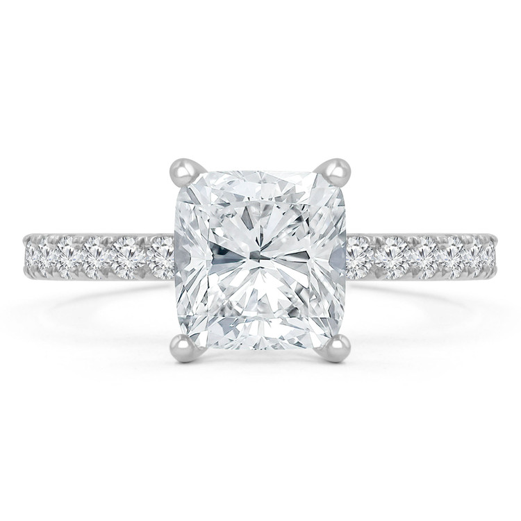 1 7/8 CTW Cushion Diamond Solitaire with Accents Engagement Ring in 14K White Gold (MD240125)