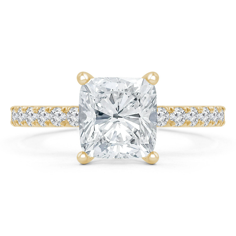 2 3/8 CTW Cushion Diamond Solitaire with Accents Engagement Ring in 14K Yellow Gold (MD240126)