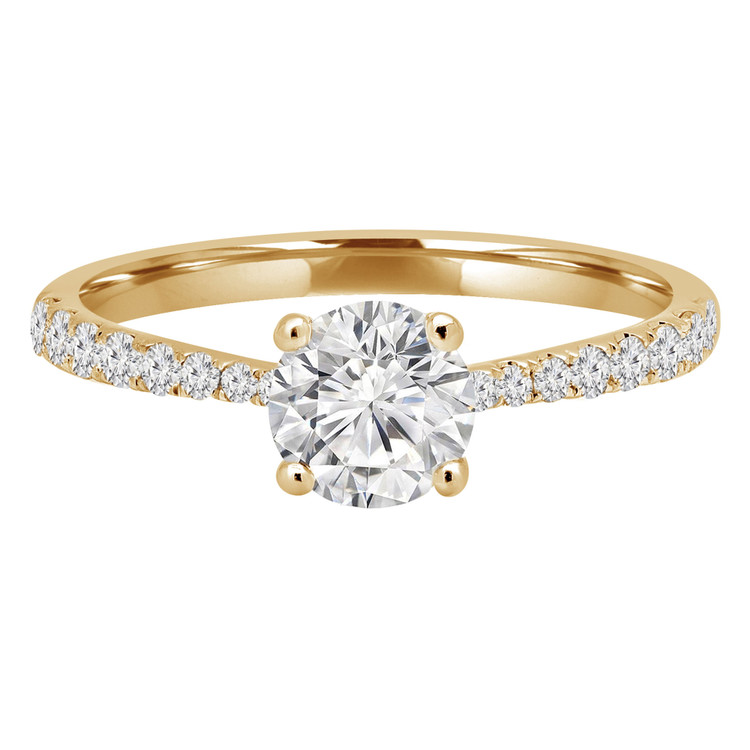 7/8 CTW Round Diamond Tapered Hidden Halo Solitaire with Accents Engagement Ring in 14K Yellow Gold (MD240133)