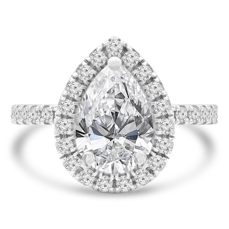 2 1/6 CTW Pear Diamond Pear Halo Engagement Ring in 14K White Gold with Accents (MD240141)