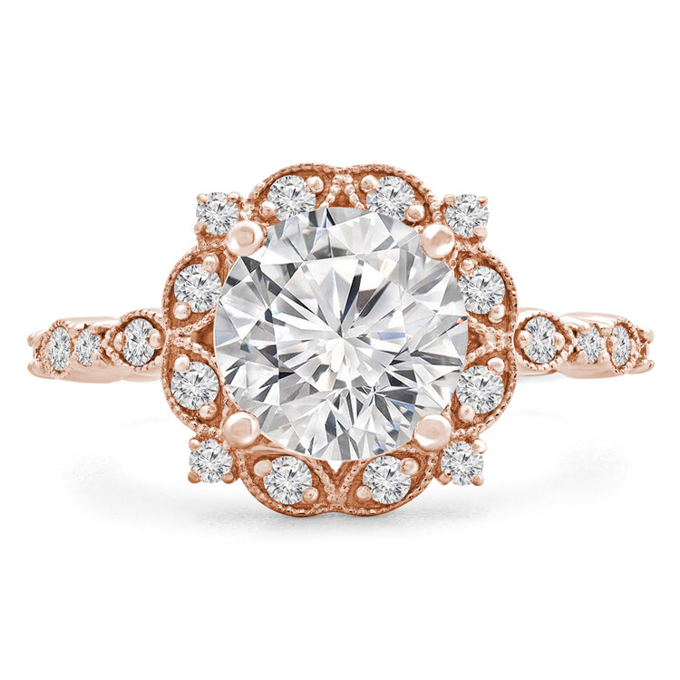 4/5 CTW Round Diamond Vintage Floral Halo Engagement Ring in 14K Rose Gold with Accents (MD240142)