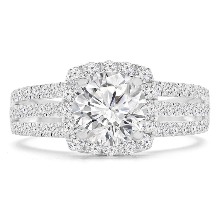 1 1/3 CTW Round Diamond Three-row Cushion Halo Engagement Ring in 14K White Gold with Accents (MD240143)