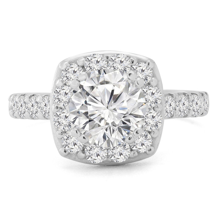 1 2/3 CTW Round Diamond Cathedral Cushion Halo Engagement Ring in 14K White Gold with Accents (MD240145)