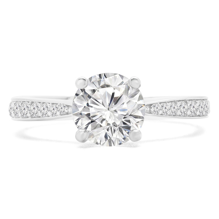1 1/10 CTW Round Diamond Tapered Solitaire with Accents Engagement Ring in 14K White Gold (MD240150)