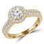 1 1/6 CTW Round Diamond Two-row Floral Halo Engagement Ring in 14K Yellow Gold with Accents (MD240151)