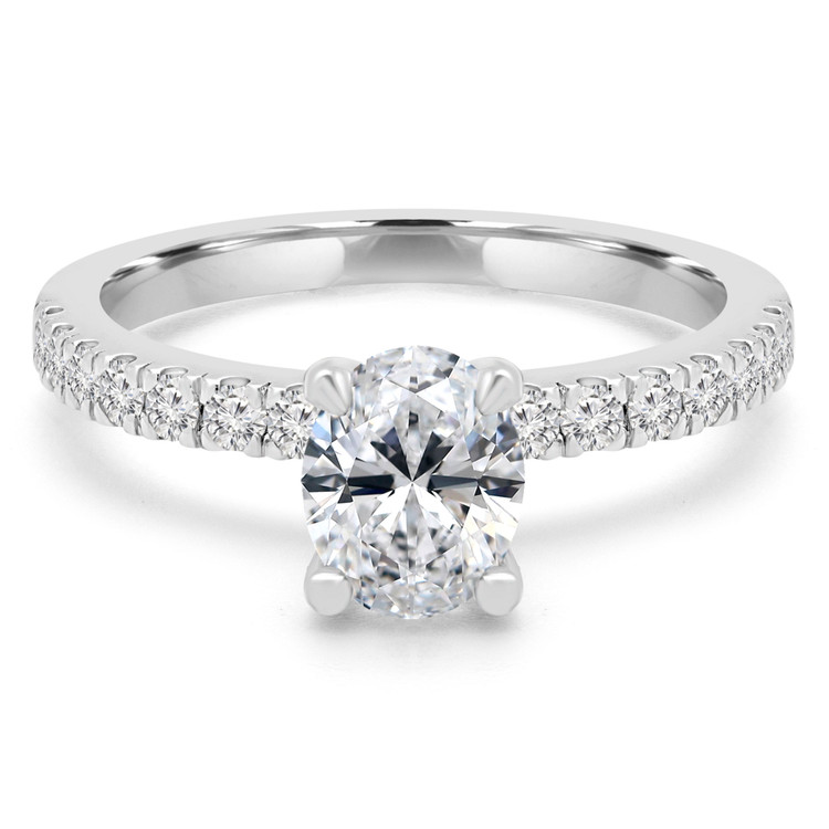 1 1/3 CTW Oval Diamond Hidden Halo Solitaire with Accents Engagement Ring in 14K White Gold (MD240154)