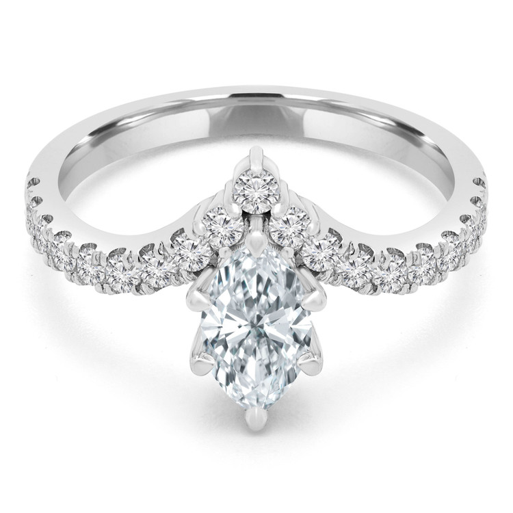 3/4 CTW Marquise Diamond Tiara Solitaire with Accents Engagement Ring in 14K White Gold (MD240155)
