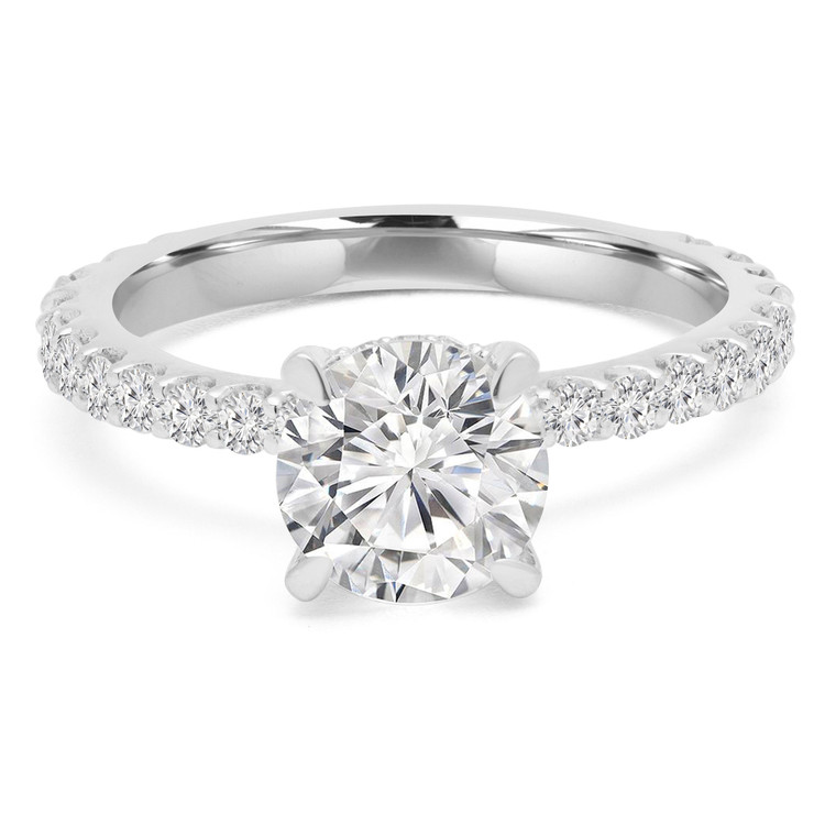 1 CTW Round Diamond Hidden Halo Solitaire with Accents Engagement Ring in 14K White Gold (MD240156)