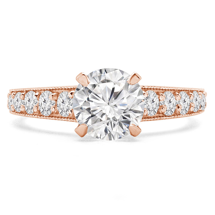 1 1/5 CTW Round Lab Created Diamond Tapered Solitaire with Accents Engagement Ring in 14K Rose Gold (MD240171)