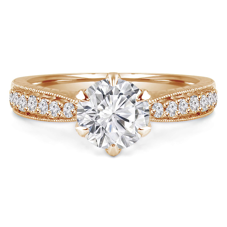 1 1/10 CTW Round Lab Created Diamond 6-Prong Vintage Tapered Solitaire with Accents Engagement Ring in 14K Yellow Gold (MD240179)