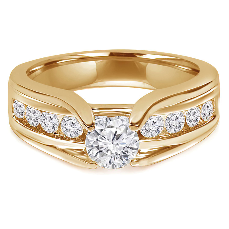 1 1/2 CTW Round Lab Created Diamond Open Bridge Solitaire with Accents Engagement Ring in 14K Yellow Gold with Channel set Accents (MD240187)
