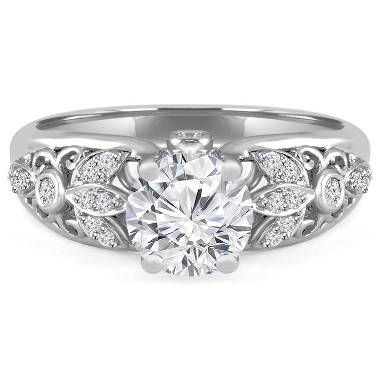 1 1/8 CTW Round Lab Created Diamond Vintage Floral Solitaire with Accents Engagement Ring in 14K White Gold (MD240188)