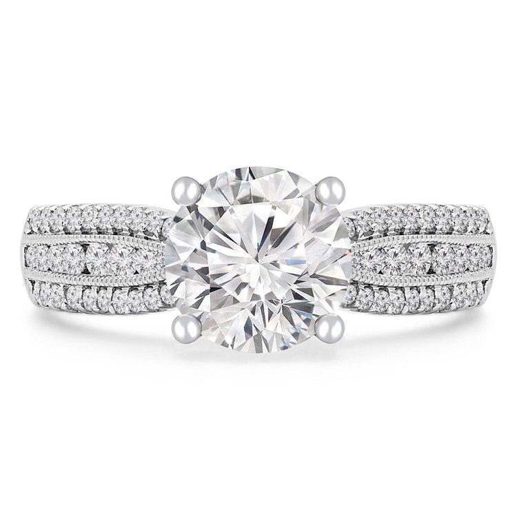 2 3/8 CTW Round Lab Created Diamond Three-row Tapered Solitaire with Accents Engagement Ring in 18K White Gold (MD240199)