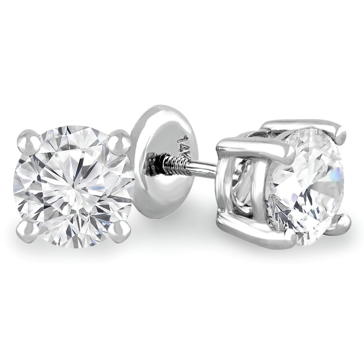 1/3 CTW Round Diamond 4-Prongs Stud Earrings in 14K White Gold (MD240206)