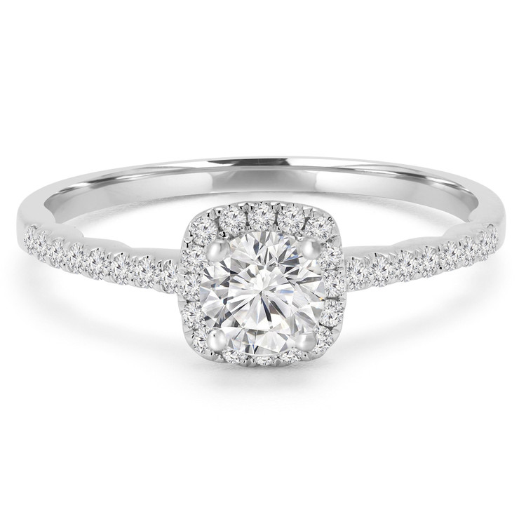1/2 CTW Round Diamond Cushion Halo Engagement Ring in 14K White Gold (MD240217)