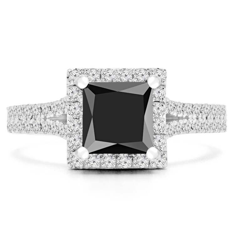 1 1/2 CTW Princess Black Diamond Two-row Princess Halo Engagement Ring in 14K White Gold (MD240245)