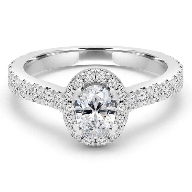 7/8 CTW Oval Diamond Cathedral Tapered Halo Engagement Ring in 14K White Gold with Accents (MD240249)