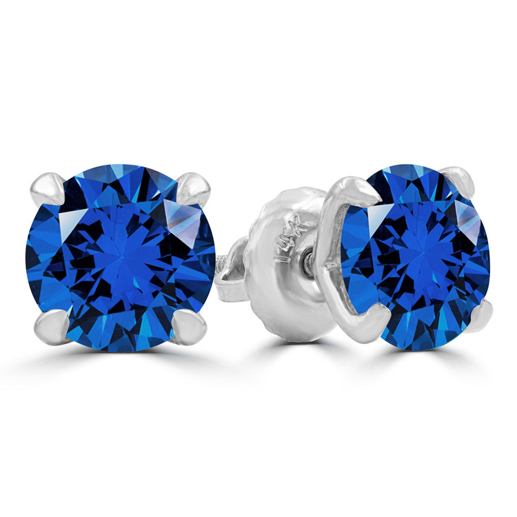 2 7/8 CTW Round Blue Sapphire 4-Prong Stud Earrings in 14K White Gold (MD240269)