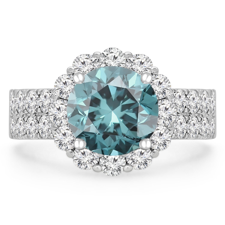 4 1/5 CTW Round Blue Diamond Two-row Halo Engagement Ring in 14K White Gold (MD210392)