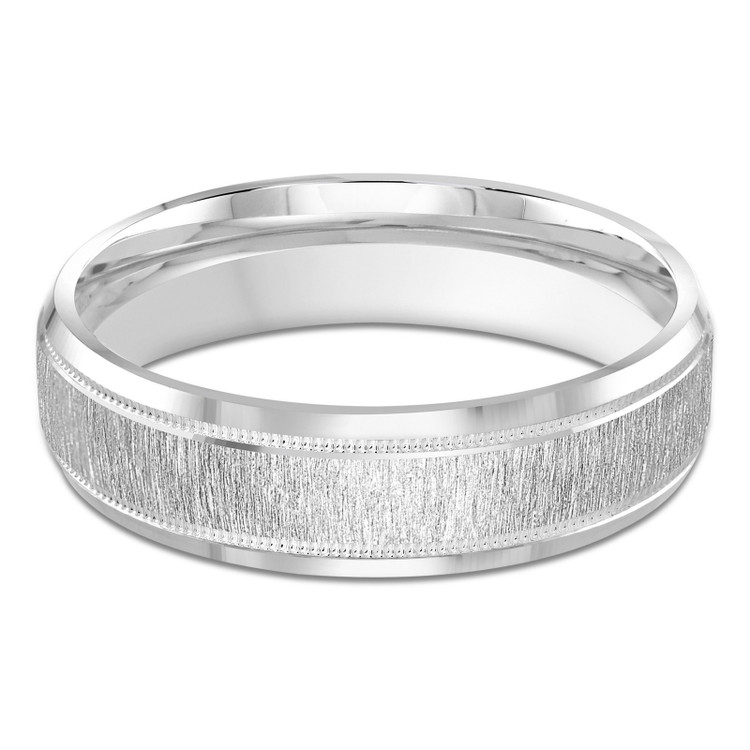 6 MM Milgrained High Polish Modern Mens Wedding Band in White Gold (MDVB0707)