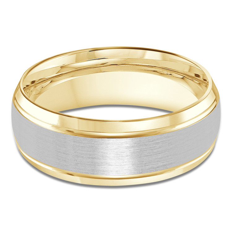 8 MM Satin Finish High Polish Modern Mens Wedding Band in Two-Tone Yellow & White Gold (MDVB0709)