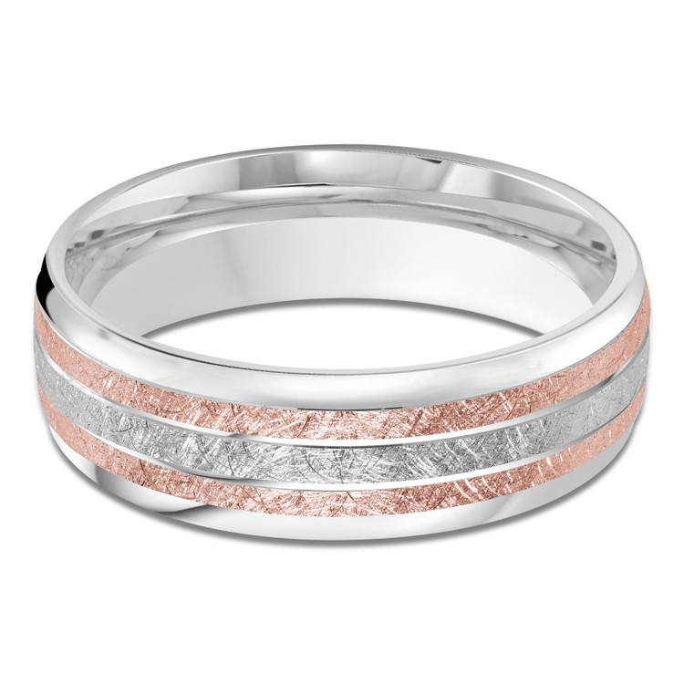 7 MM with High Polish Grooves Modern Mens Wedding Band in Two-Tone White & Rose Gold (MDVB0825)