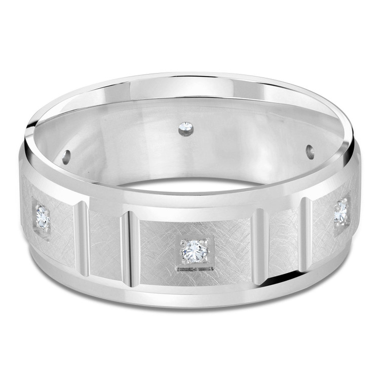 8 MM Diamond Mens Wedding Band in White Gold (MDVB0862)