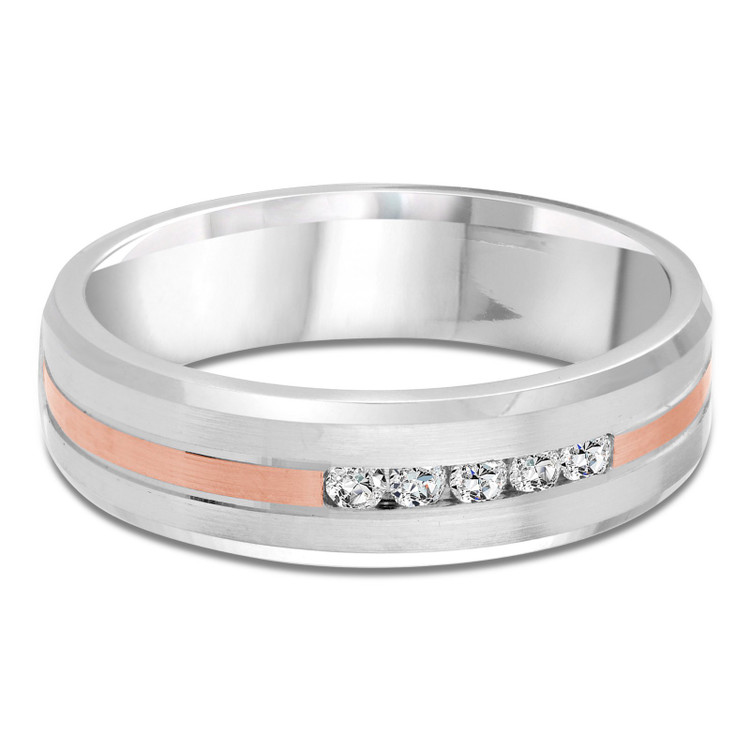7 MM Diamond Mens Wedding Band in Two-Tone White & Rose Gold (MDVB1021)