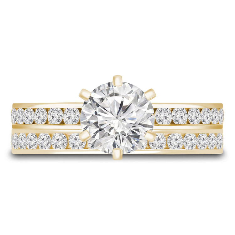 Round Diamond Solitaire with Accents Engagement Ring and Wedding Band Set Ring in Yellow Gold (MVS0072-Y)
