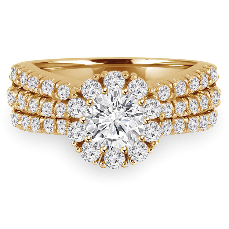 Round Diamond 3 Row Halo Engagement Ring in Yellow Gold (MVS0084-Y)