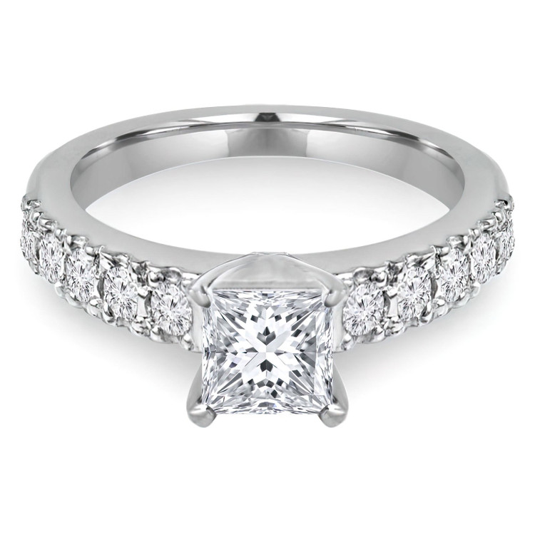 Princess Diamond Solitaire with Accents Engagement Ring in White Gold (MVS0130-W)