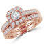 Round Diamond Cushion Halo Engagement Ring and Wedding Band Set Ring in Rose Gold (MVS0134-R)