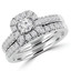Round Diamond Cushion Halo Engagement Ring and Wedding Band Set Ring in White Gold (MVS0134-W)