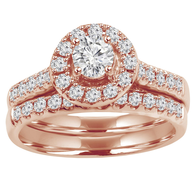 Round Diamond Round Halo Engagement Ring and Wedding Band Set Ring in Rose Gold (MVS0136-R)