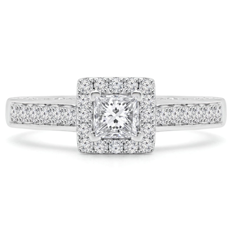 Princess Diamond Square Halo Engagement Ring in White Gold (MVS0139-W)