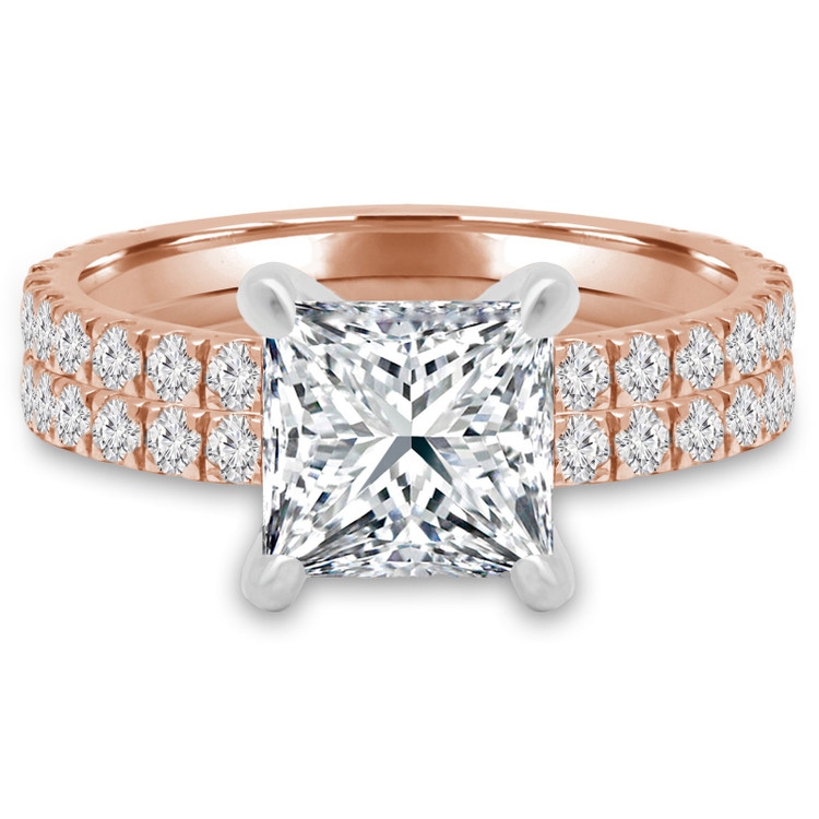 Princess Diamond Solitaire with Accents Engagement Ring and Wedding Band Set Ring in Rose Gold (MVS0169-R)