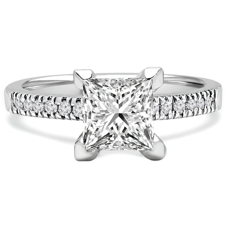 Princess Diamond Solitaire with Accents Engagement Ring in White Gold (MVS0174-W)