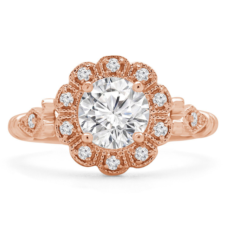 Round Diamond Vintage Floral Halo Engagement Ring in Rose Gold (MVS0197-R)