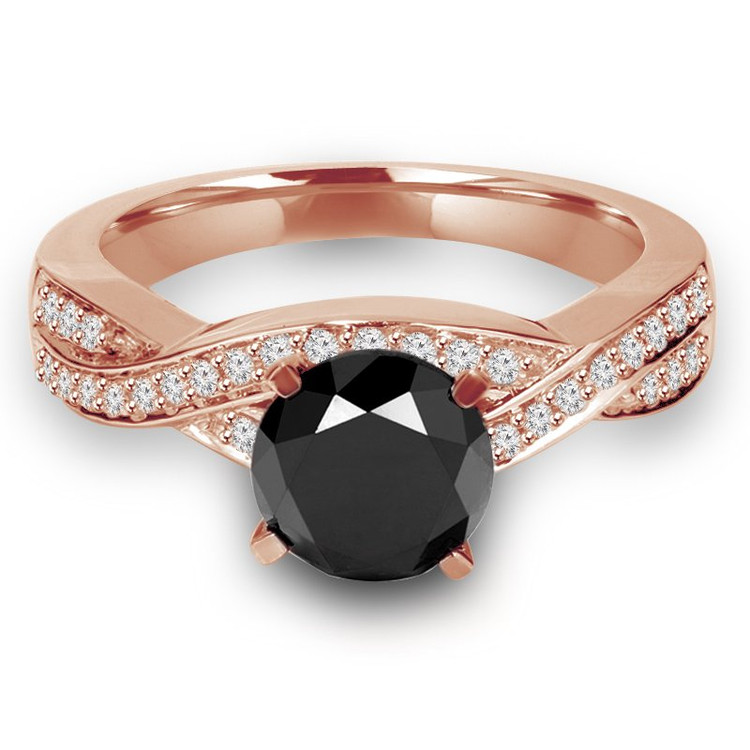 Round Black Diamond Twisted Solitaire with Accents Engagement Ring in Rose Gold (MVSB0009-R)
