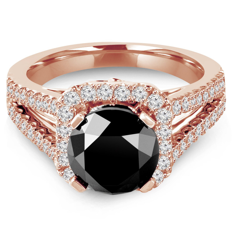 Round Black Diamond Split Shank Cushion Halo Engagement Ring in Rose Gold with Accents (MVSB0010-R)