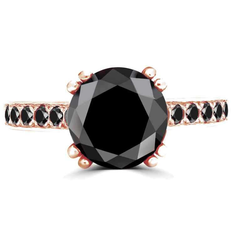Round Black Diamond Solitaire with Accents Engagement Ring in Rose Gold with Black Accents (MVSB0022-R)