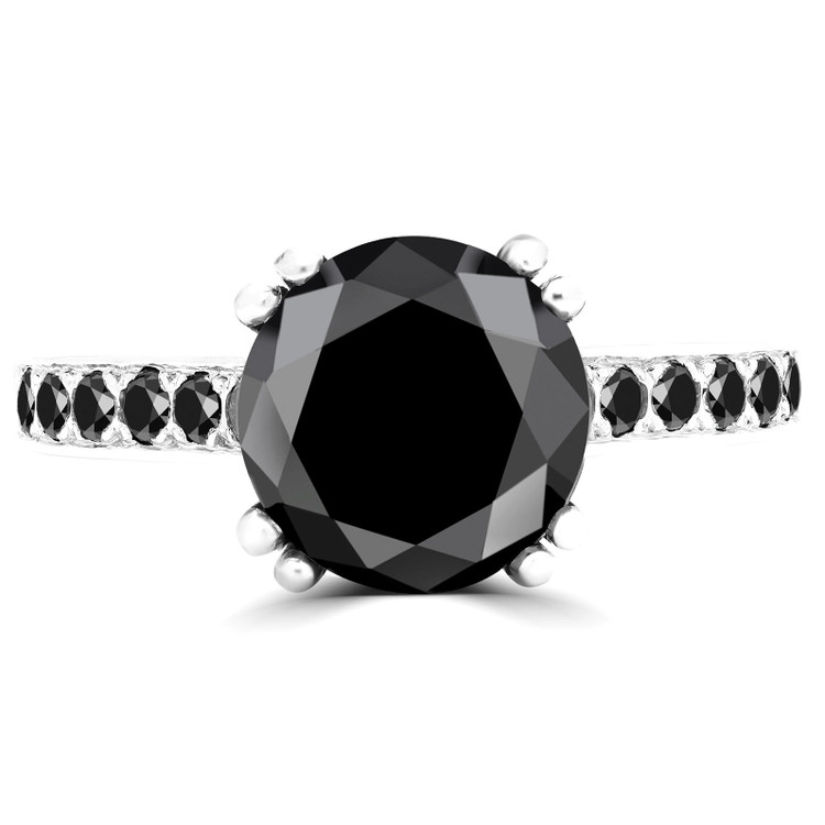 Round Black Diamond Solitaire with Accents Engagement Ring in White Gold with Black Accents (MVSB0022-W)