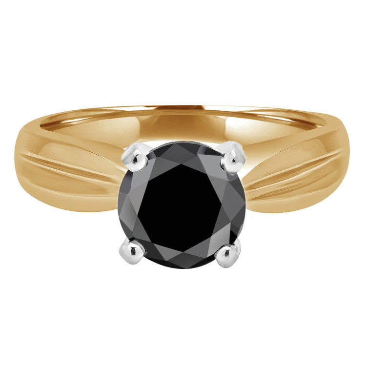 Round Black Diamond Solitaire Engagement Ring in Yellow Gold (MVSB0025-Y)
