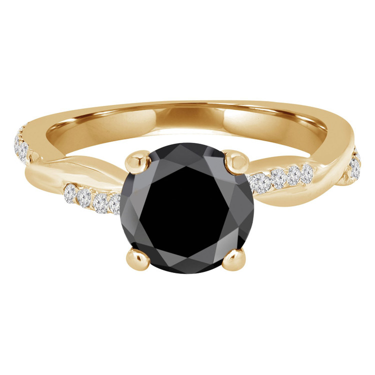 Round Black Diamond Twisted Solitaire with Accents Engagement Ring in Yellow Gold (MVSB0037-Y)